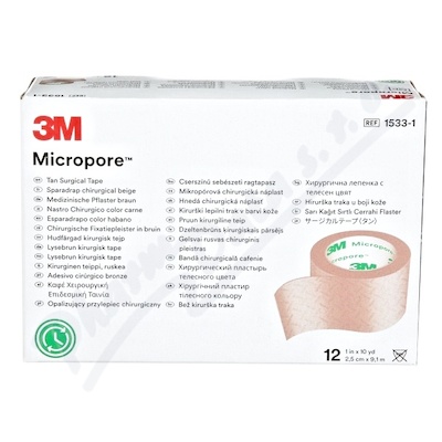 3M Micropore papír.náplast tělová 2.5cmx9.1m 12ks