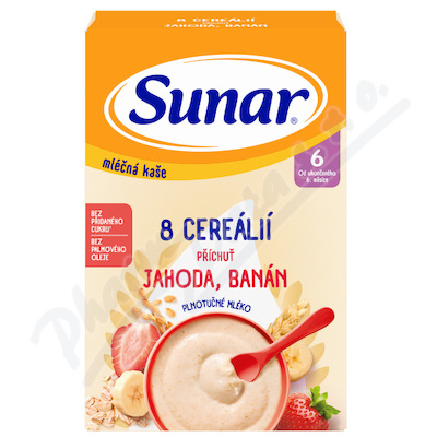 Sunar Mléčná kaše 8 cereálií jahoda/banán 6m+ 210g