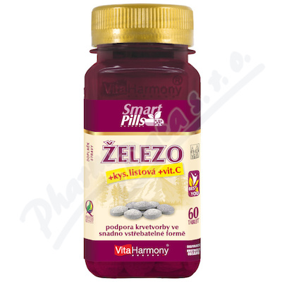 VitaHarmony Železo+kys.listová+vit.C tbl.60