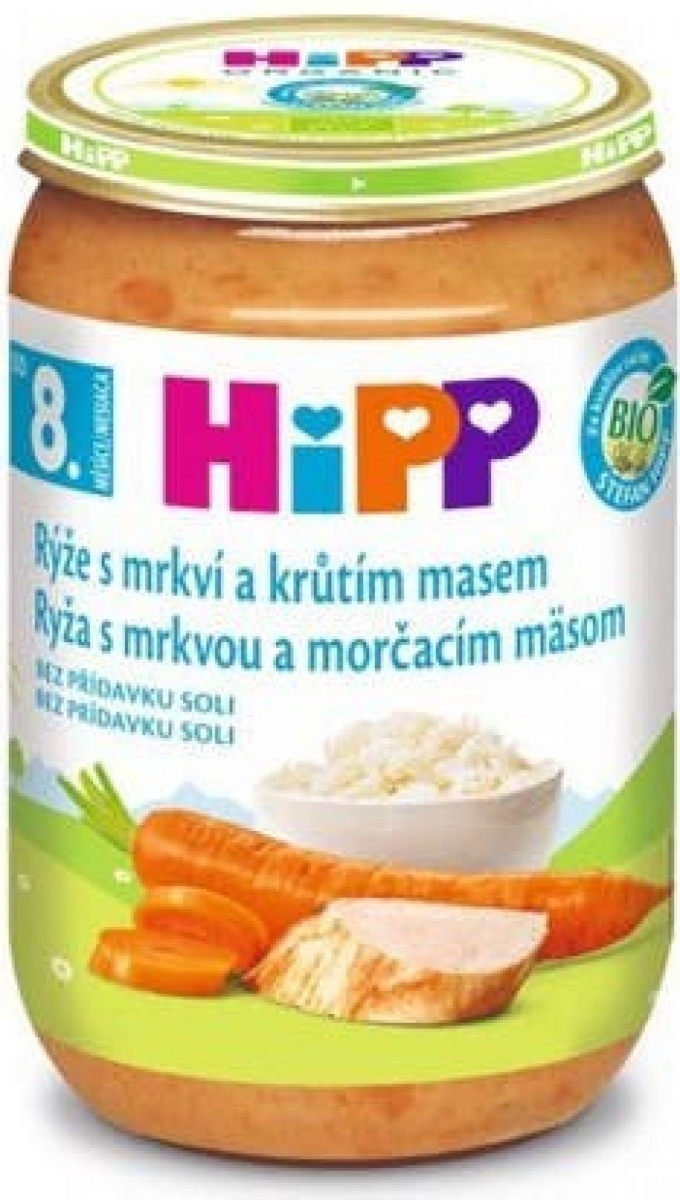 HIPP BIO RÝŽE S MRKVÍ A KRŮTÍM MASEM 8M. 220G