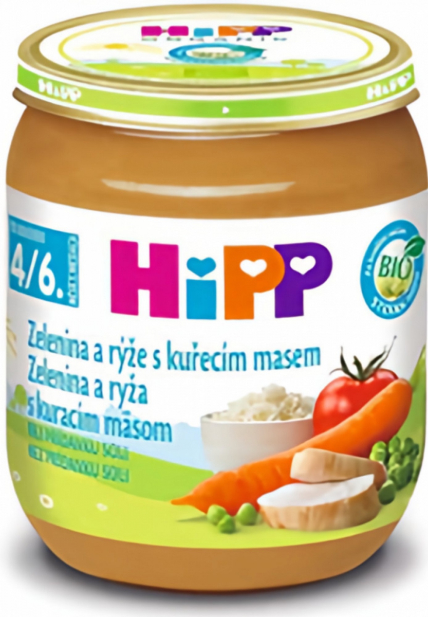 HIPP ZELENINA A RÝŽE S KUŘECÍM MASEM 125G 4/6.M
