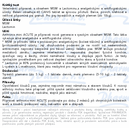 Arthronis mini ACUTE CANIS sýrová příchuť tbl.60