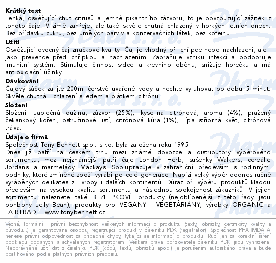 Čaj LFH Citrón se zázvorem 20x2g