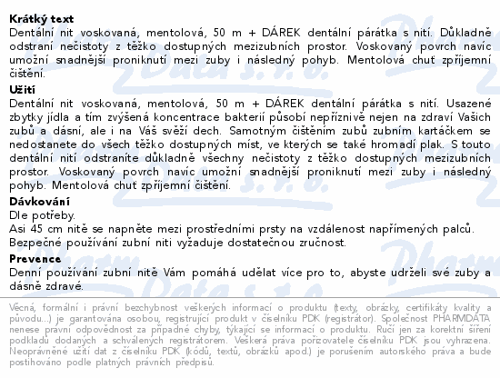 Dentální nit voskovaná mentolová 50m Profi-care