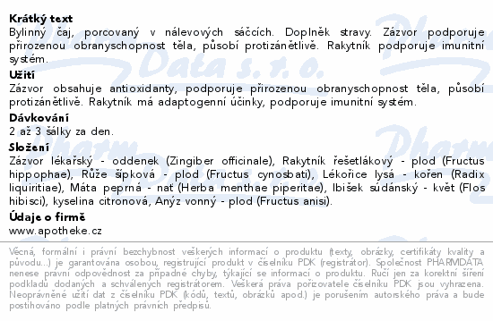 Apotheke Zázvorový čaj s rakytníkem 20x2g