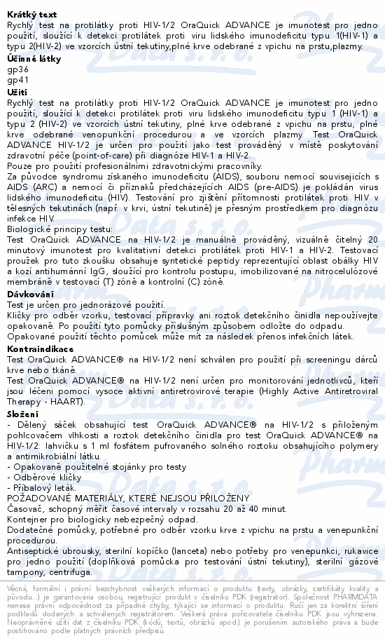 HIV/AIDS OraQuick ADVANCE HIV-1/2 Rapid Antib.test