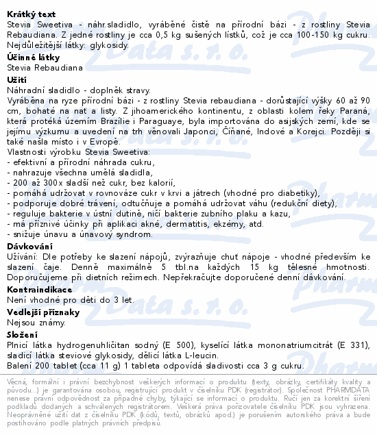 Stevia Sweetiva tbl.200