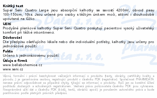 Seni Super Quatro inkon.plenkové kalhotky L 10ks