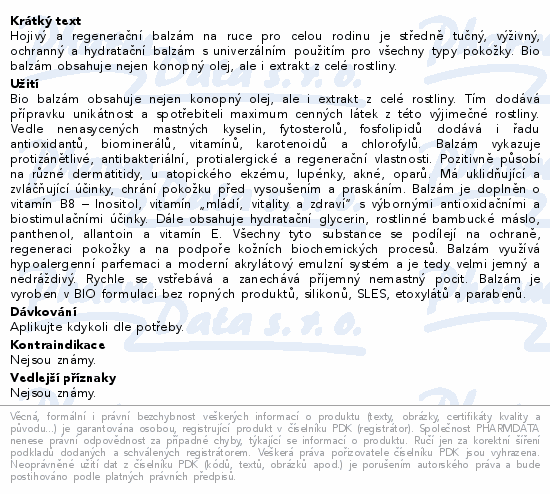 BIONE Cannabis balzám na ruce 205ml
