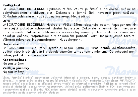 BIODERMA Hydrabio Mléko 250ml