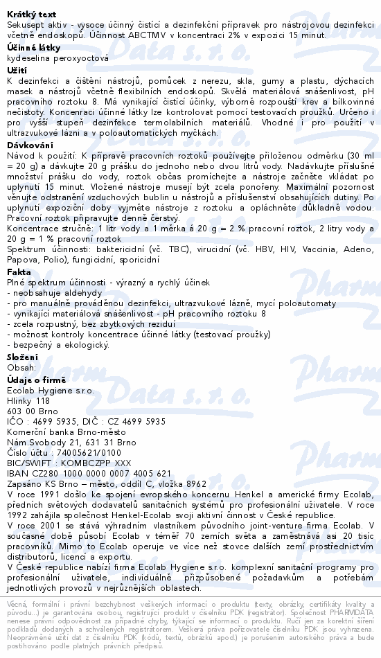 Sekusept Aktiv dezinfekce nástrojů 1.5kg