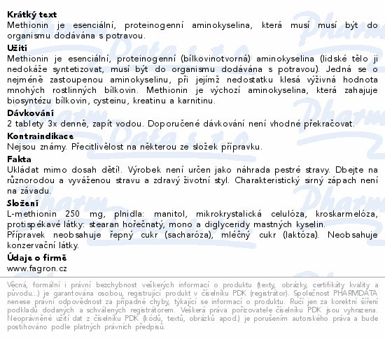 Methionin 250 tbl.120 Fagron