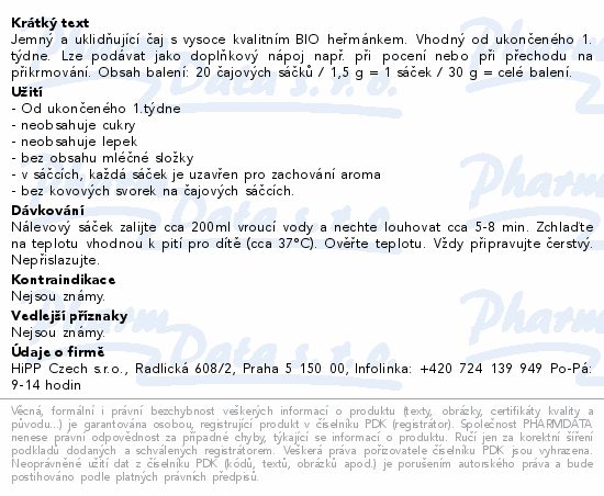 HiPP ČAJ BIO Heřmánkový čaj 20x1.5g
