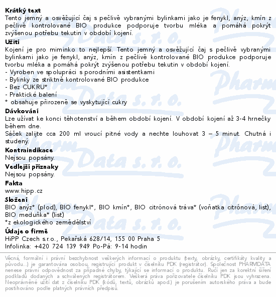 HiPP MAMA ČAJ SÁČKY BIO Pro kojící matky 20x1.5g