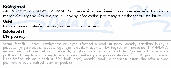 Arganový vlasový balzám 250ml