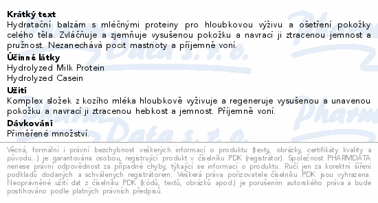 Kozí tělové mléko hydratační péče 400ml