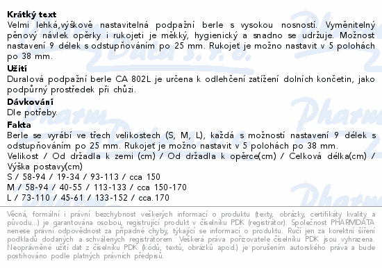 Berle podpažní duralová vel.L do 100kg CA 802 L
