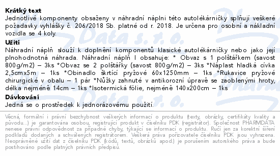 Autolékárnička vyhl.č.206/2018 náhradní náplň
