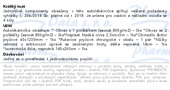 Autolékárnička vyhl.č.206/2018 provedení textil