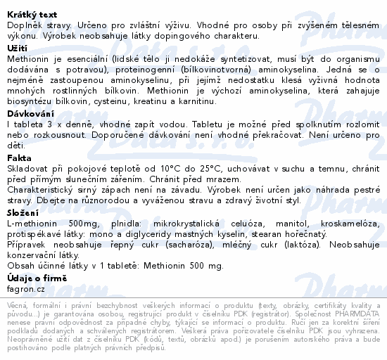 Methionin 500 tbl.50 Fagron