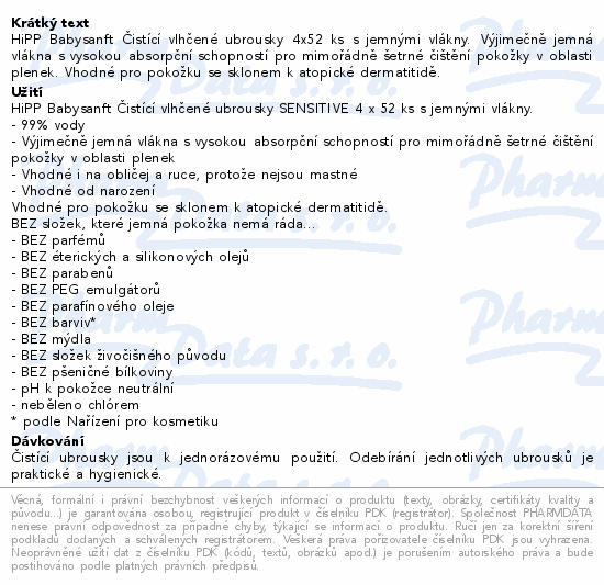 HiPP BabySANFT UltraSensitive vlhč.ubrousky 4x52ks
