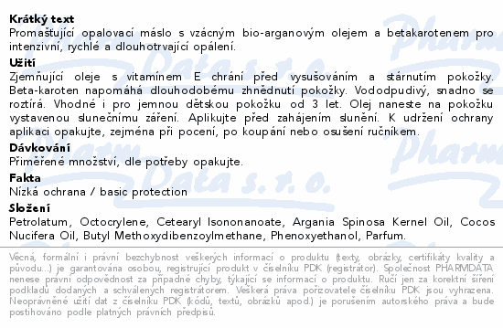 Arganové opalovací máslo SPF6 200ml