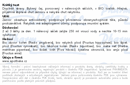 Apotheke BIO Hřejivý zázvor s rakytníkem 20x2g