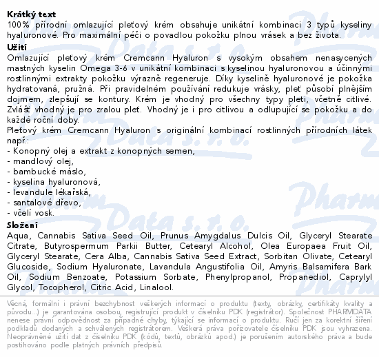 Annabis Cremcann Hyaluron přírodní pleť.krém 50ml