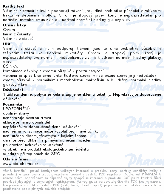 Vláknina 600mg+Chrom 200mcg tbl.90+30 Bio-Pharma