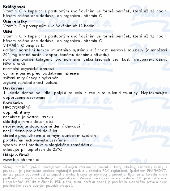 Vitamín C 500mg long effect cps.60+60 Bio-Pharma