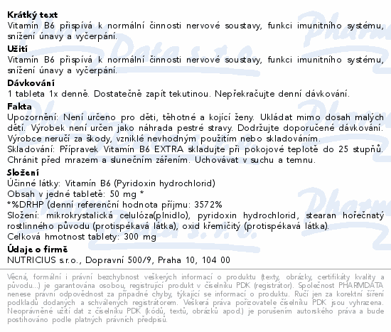Vitamín B6 EXTRA pyridoxin 50mg tbl.60