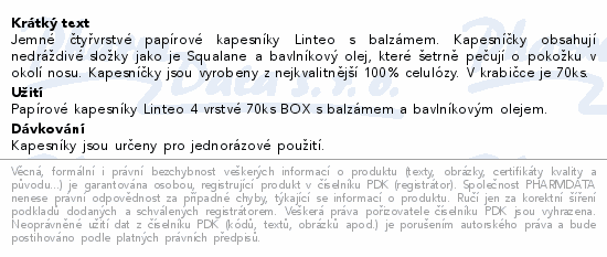 Papírové kapes.LINTEO 4 vrstvé 70ks BOX balz+olej