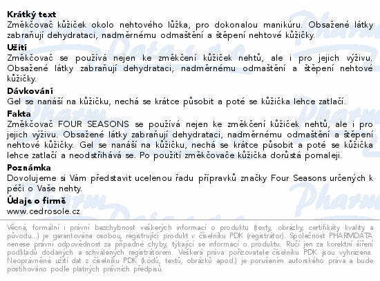 Four Seasons změkčovač kůžičky nehtů 14ml