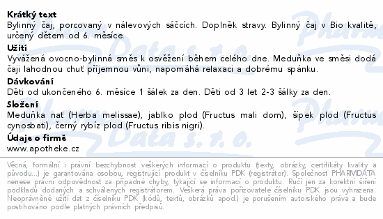 Apotheke BIO Dětský čaj s meduň.dobrý spánek 20x2g